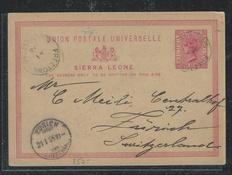 SIERRA LEONE (P0404B) 1895 QV 1D PSC TO SWITZERLAND