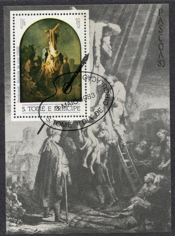 St.Tome e Principe - Art - Rembrandt - Used Souvenir Sheet