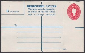 FIJI QE 50c/6c registered envelope fine unused..............................V374