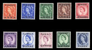 Kuwait #102-112 Cat$16.75, 1952-54 QEII  complete set, overprinted in black, ...