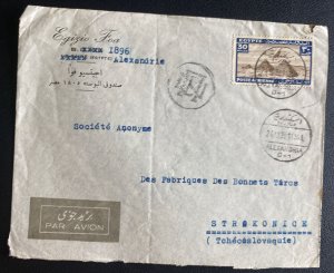 1938 Alexandria Egypt Airmail Commercial  Cover To Strakonice Czechoslovakia