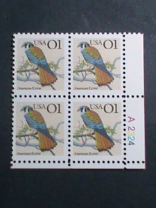 ​UNITED STATES-19905-SC#2476 AMERICAN KESTREL BIRD MNH PLATE BLOCK OF 4 VF