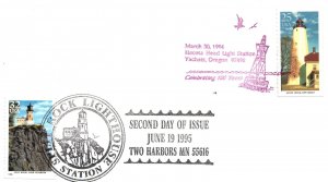 SPECIAL PICTORIAL POSTMARK CANCEL LIGHTHOUSE SERIES HACETA HEAD YACHATS OREGON 1