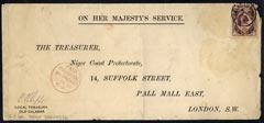 Niger Coast 1896 OHMS long cover to London bearing 5d (da...