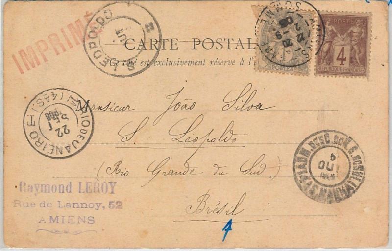 FRANCE -  POSTAL HISTORY -  AMIENS postcard to BRAZIL 1908