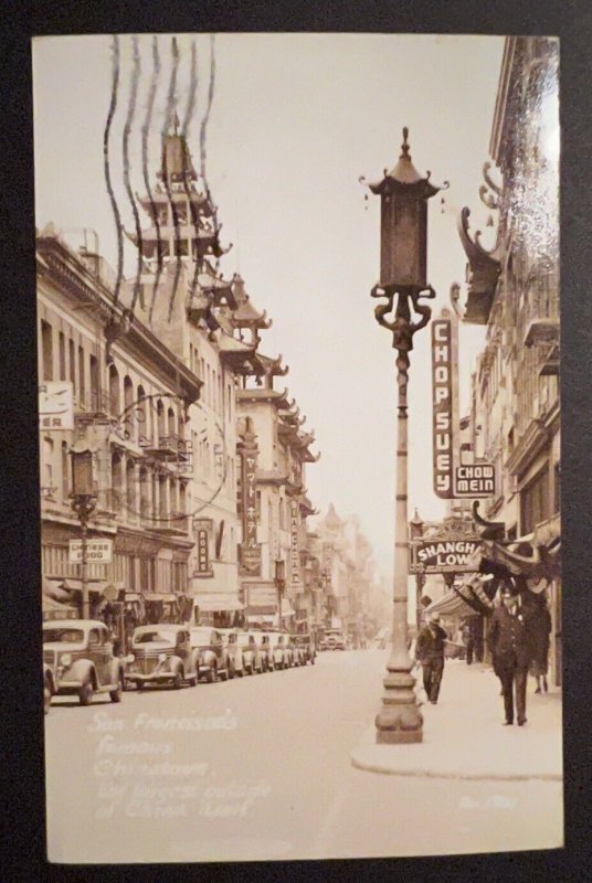 1943 USA RPPC Postcard Cover San Francisco CA to Farmington MN Chinatown Street