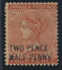 Jamaica SG 30 MH SC # 27   Opt on Four Penny see details 