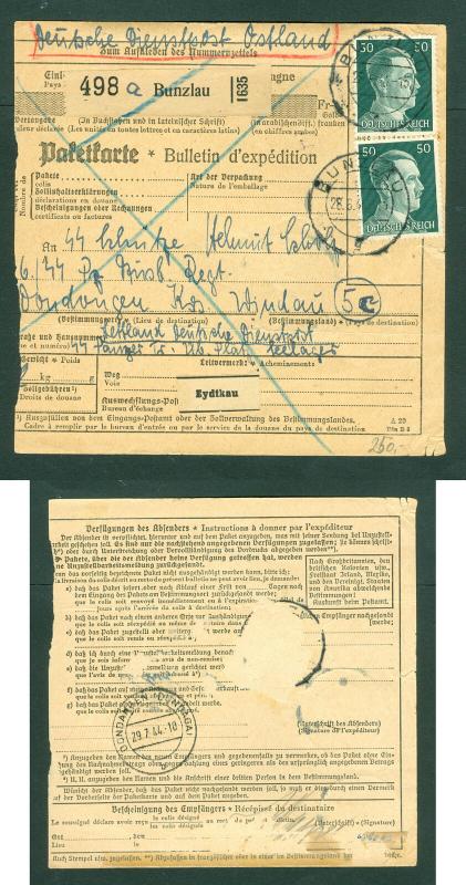 Germany. Packet Card.WWII.6 Th. SS Tank Div.Bunzlau Poland.2 x Sc# 521. 50 Pf.