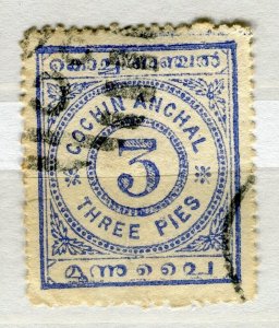 INDIA COCHIN; 1903 early classic Local Numeral issue used SHADE of 3p. value