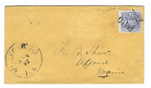 US 1869 TRAIN STAMP SCOTT # 114 TIED PAID MILLER ILL TO MAINE