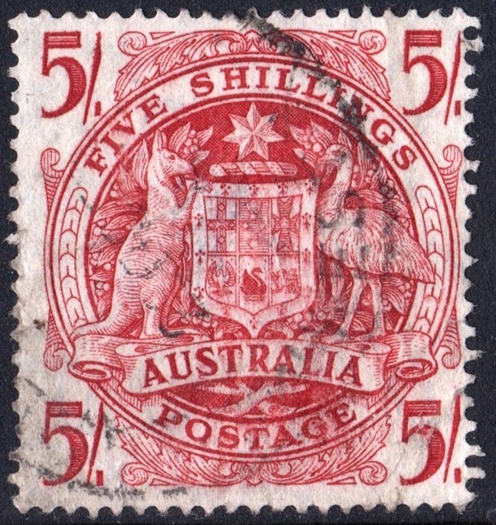 Australia SC#218 5s Coat Of Arms Single (1949) Used