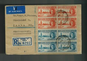 1946 Nairobi Kenya KUT Registered cover to Prague Czechoslovakia