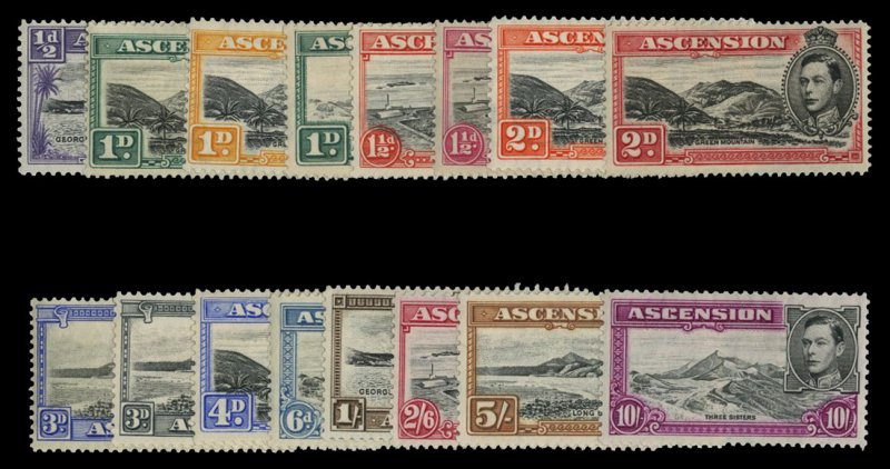 Ascension #40-49 Cat$315, 1938-53 George VI, complete set, never hinged excep...