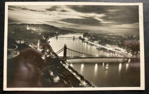 1936 Budapest Hungary RPPC Postcard Cover To Finland Panorama Danube By Night 