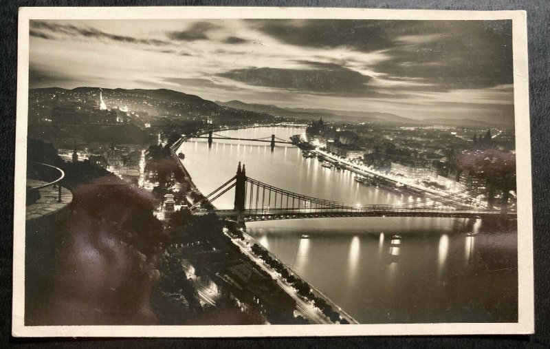 1936 Budapest Hungary RPPC Postcard Cover To Finland Panorama Danube By Night