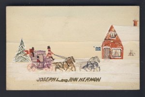 POSTAL HISTORY - Handmade STAMP ART montage Christmas snow scene POSTCARD