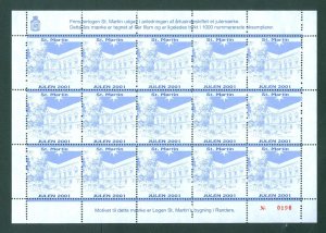 Denmark. Christmas Sheet  2001 Local  Masonic Freemason Lodge St. Martin Randers