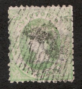 1860 Victoria, Australia Sc# 51, Wmk 80, One Penny, QV, YL/Gr. Used Cv$10.50