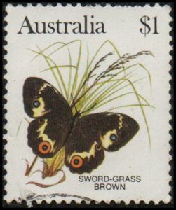 Australia 880 - Used - $1 Sword-grass Brown Butterfly (1983) (cv $0.80) +