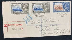 1935 British Guiana  Registered cover to England King George Jubilee Stamps