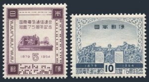 Japan 604-605, MNH. Mi 636-637. Membership in ITU,75th Ann.1954. Morse telegraph