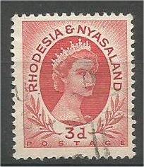 RHODESIA & NYASALAND, 1954, used 3p, Queen Elizabeth II, Scott 144