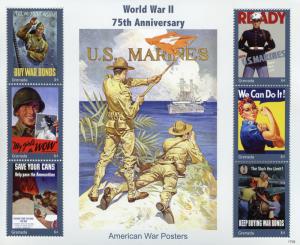 Grenada Military Stamps 2017 MNH WWII WW2 75th Anniv World War II Posters 6v M/S