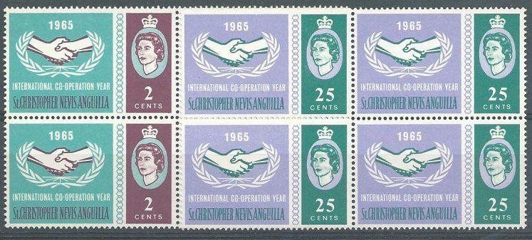 ST KITTS NEVIS ANGUILLA 1965 ICY set blocks of 4 MNH.......................12381