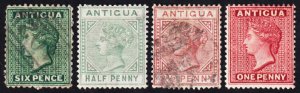 Antigua Scott 7, 12, 13, 18 (1872-84) Mint/Used  H F-VF, CV $87.60 C