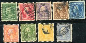 374-382 1c-15c WASHINGTON Perf-12 Nice Set of 9 Used CAT $48