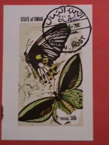 STATE OF OMAN STAMPS: 1972  RARE COLORFUL LARGE   BUTTERFLY IMPERF:  CTO-MNH S/S