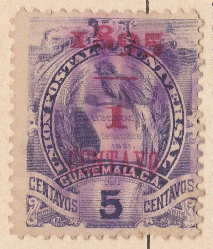 Guatemala 1895 National Emblem Surch. 1c on 5c Used Stamp A28P33F29080-