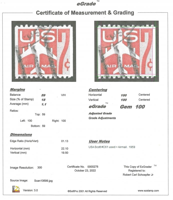 C61 7 cents Jet Silhouette, coil Stamp used EGRADED SUPERB 100 XXF