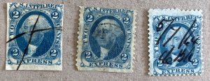 US R9a-c / Lot of 3 Revenue Stamps 1862-1871 2c Blue GW Express, Used