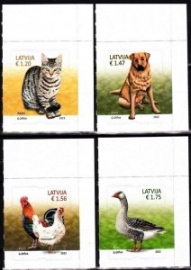 LATVIA 2022-02 FAUNA: Pets and Domestic Animals, Dog Cat Poultry. CORNER, Mint