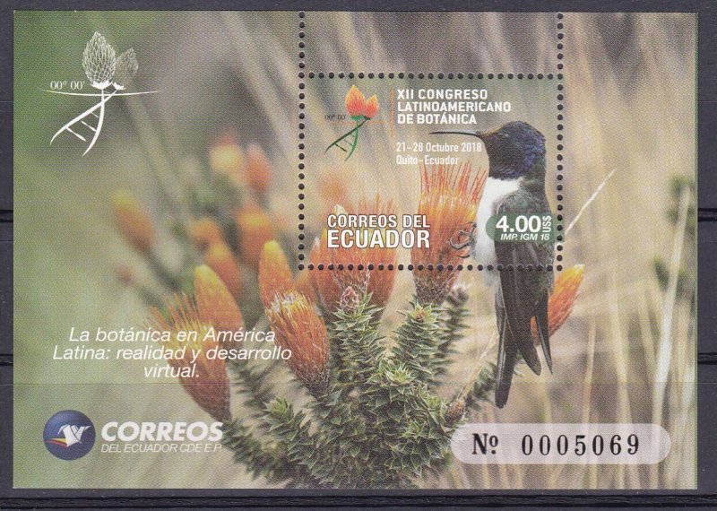 Ecuador, Fauna, Birds, Flowers, Latin American Botanical Congress MNH / 2018