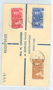 Leeward Islands 100-102 1937 Coronation Set on Registered FDC