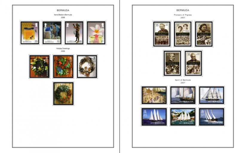 COLOR PRINTED BERMUDA 2000-2020 STAMP ALBUM PAGES (55 illustrated pages)