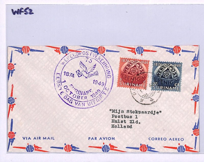 SURINAME FDC 1949 *UPU* Set FIRST DAY COVER Violet CACHET Netherlands Cols WF52