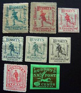 USA, 8 Different Hussey's Local Post, all Mint