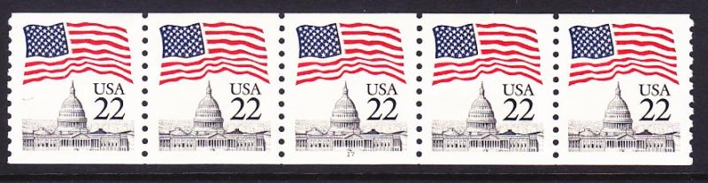 US 2115a 22¢ Flag Over Capitol Dome PNC5 Narrow Block Tagging Coil Strip  #17