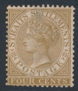 Straits Settlements 1883 SG 64 FOUR CENTS Pale Brown MH WMK CROWN CA