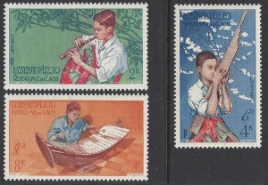 Laos #34-6 mint set musical instruments, issued 1957