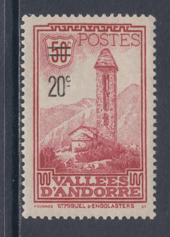 Andorra, French Sc 64 MNH. 1935 20c surcharge on 50c Monastery, VF