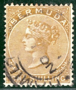 BERMUDA QV Stamp SG.29b 1s Olive-Brown Light CDS Used Cat £26+ BLUE155