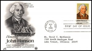 US 1941 John Hanson PCS Artcraft Variety Typed FDC