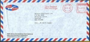 SINGAPORE 1993 airmail cover NEW ZEALAND High commission meter.............13120
