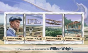 Togo - 2017 Wilbur Wright Airplanes - 4 Stamp Sheet - TG17123a