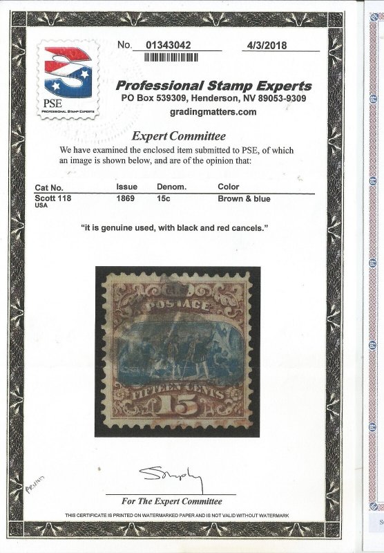 # 118, Used, VF. PSE certificate. Pretty stamp. CV $ 900.00