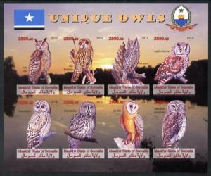 Maakhir State of Somalia 2010 Unique Owls imperf sheetlet...